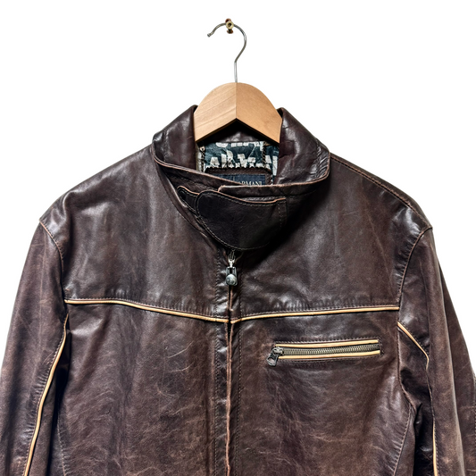 Late 90s Armani Jeans Piped Leather Jacket - L