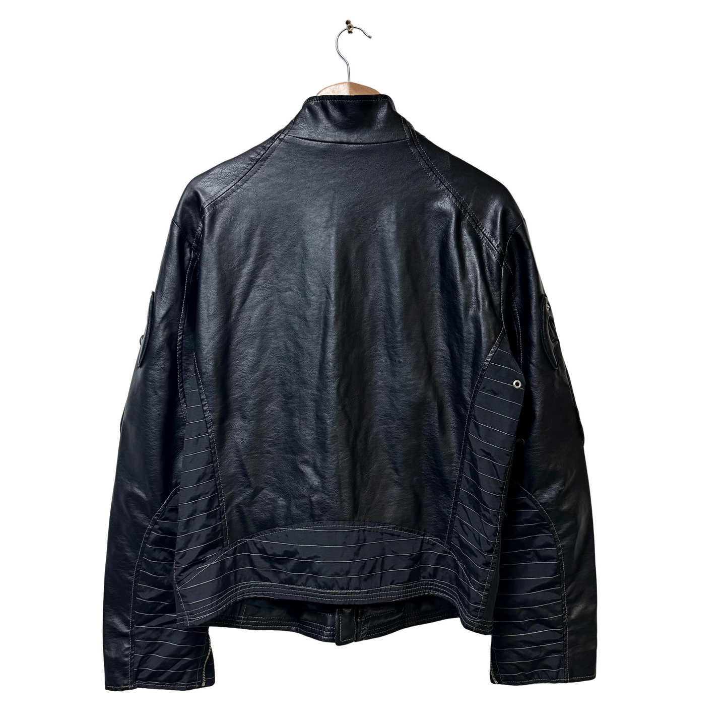 Early 2000s Armani Jeans Dual Sleeve Logo Leather Jacket - L