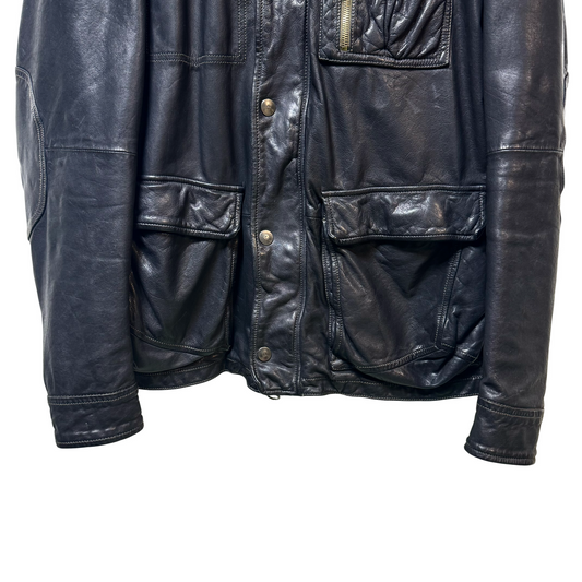Early 2000s Armani Jeans Triple Pocket Leather Jacket - XL