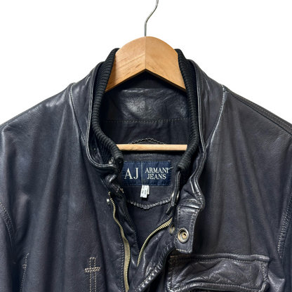 Early 2000s Armani Jeans Triple Pocket Leather Jacket - XL
