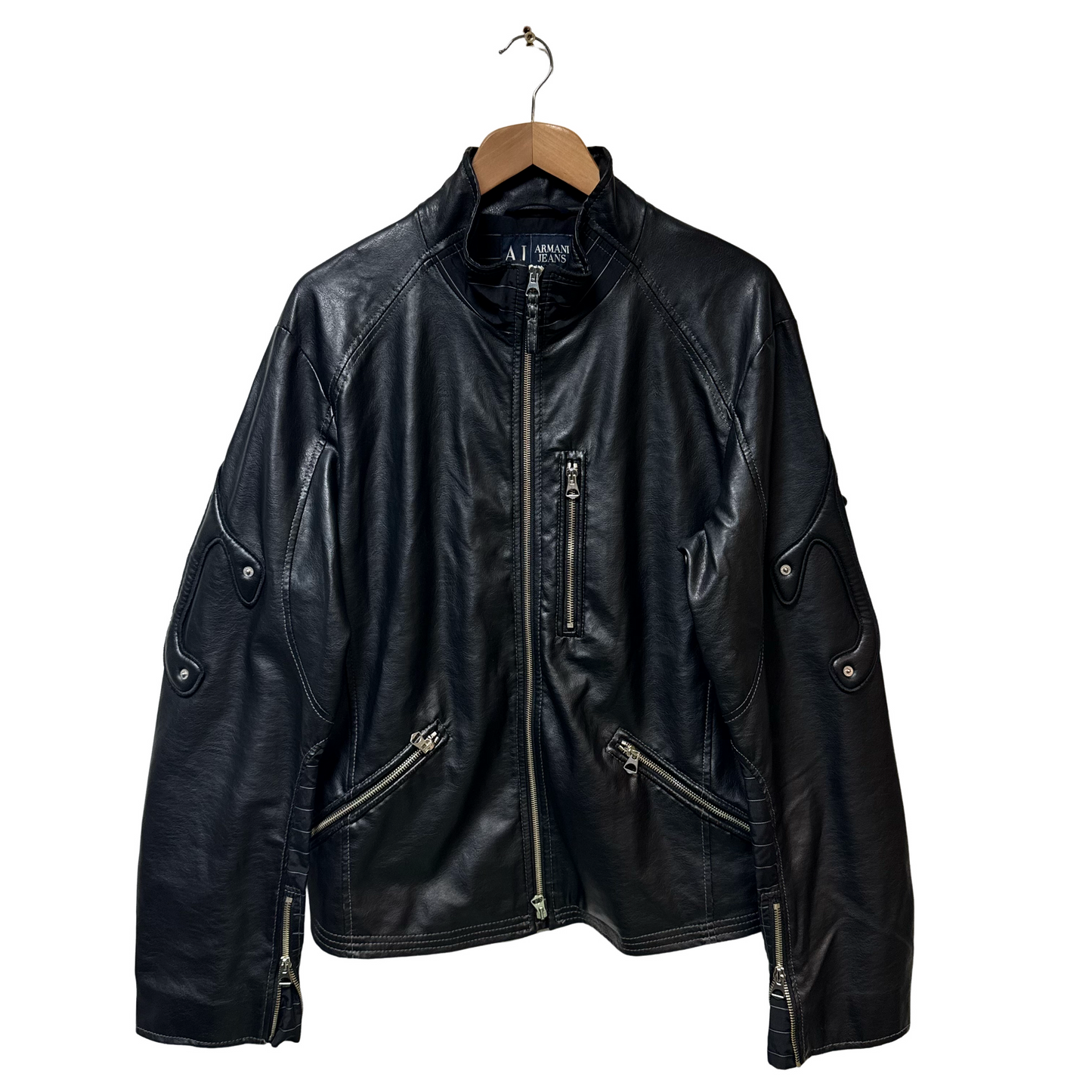 Early 2000s Armani Jeans Dual Sleeve Logo Leather Jacket - L