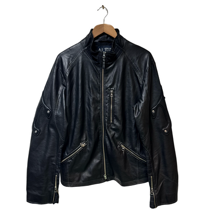 Early 2000s Armani Jeans Dual Sleeve Logo Leather Jacket - L