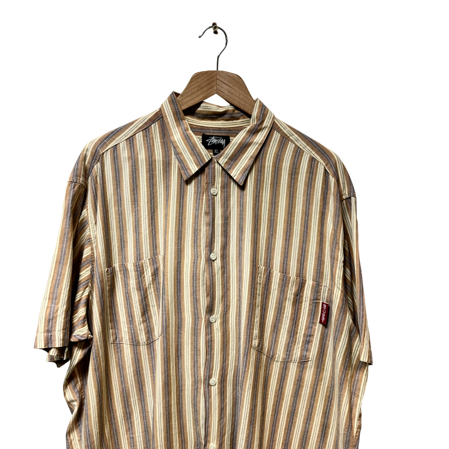 Late 80s Stussy Striped Short Sleeve Shirt - XL