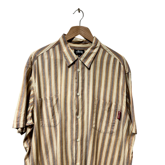 Late 80s Stussy Striped Short Sleeve Shirt - XL