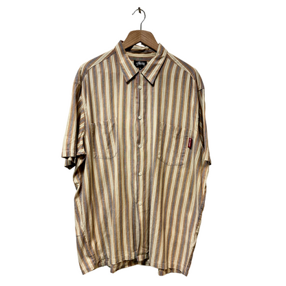 Late 80s Stussy Striped Short Sleeve Shirt - XL