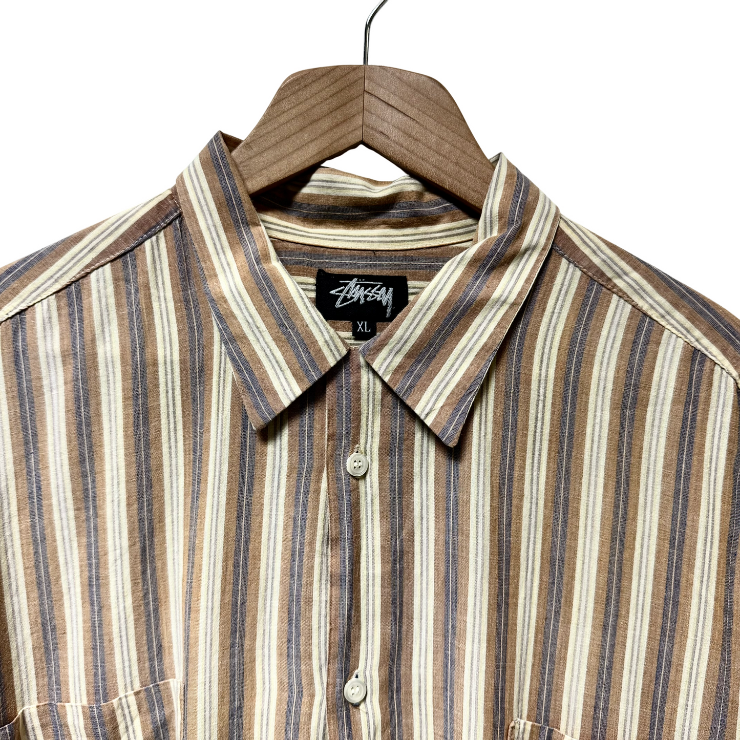 Late 80s Stussy Striped Short Sleeve Shirt - XL