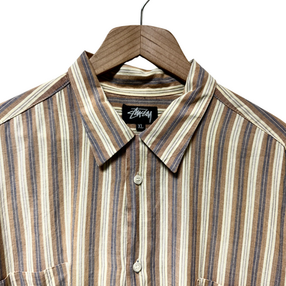 Late 80s Stussy Striped Short Sleeve Shirt - XL