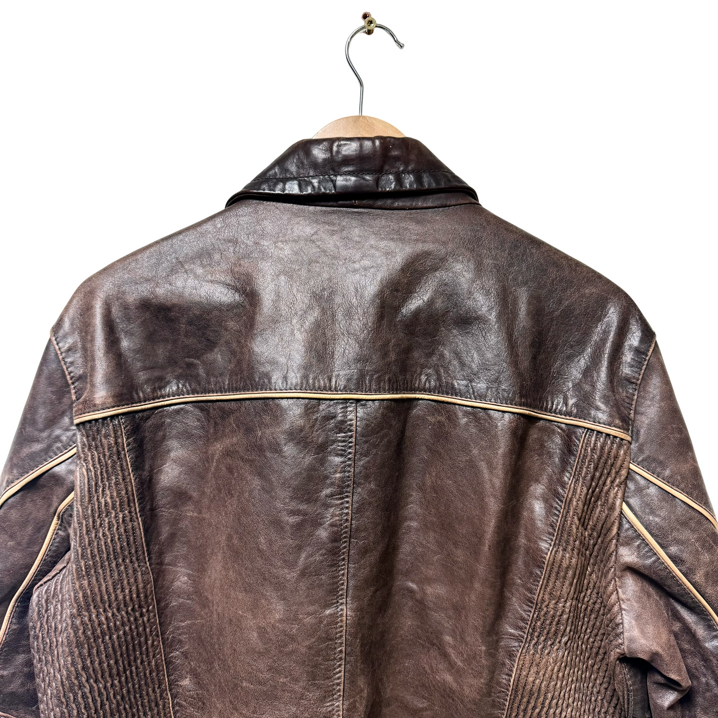 Late 90s Armani Jeans Piped Leather Jacket - L