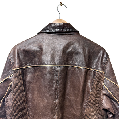 Late 90s Armani Jeans Piped Leather Jacket - L