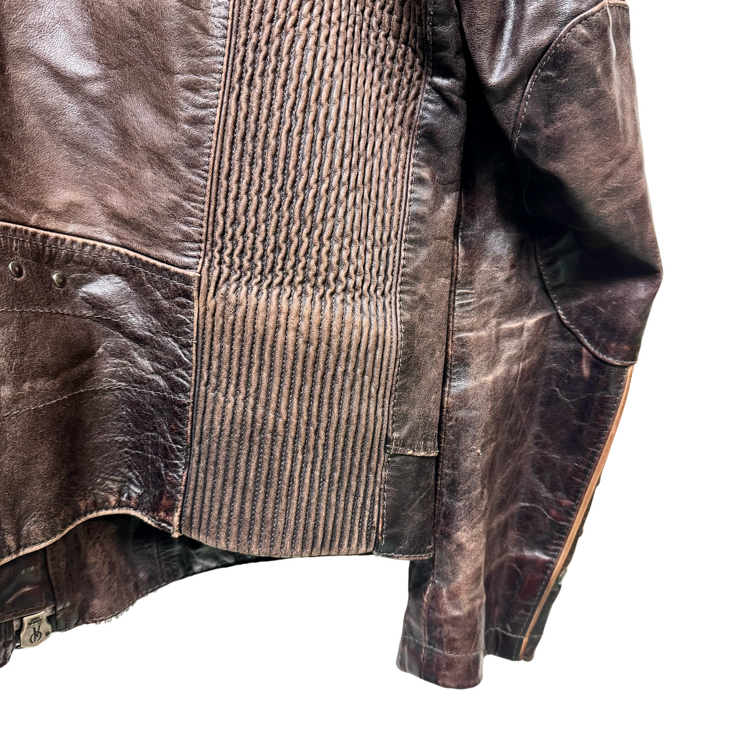 Late 90s Armani Jeans Piped Leather Jacket - L