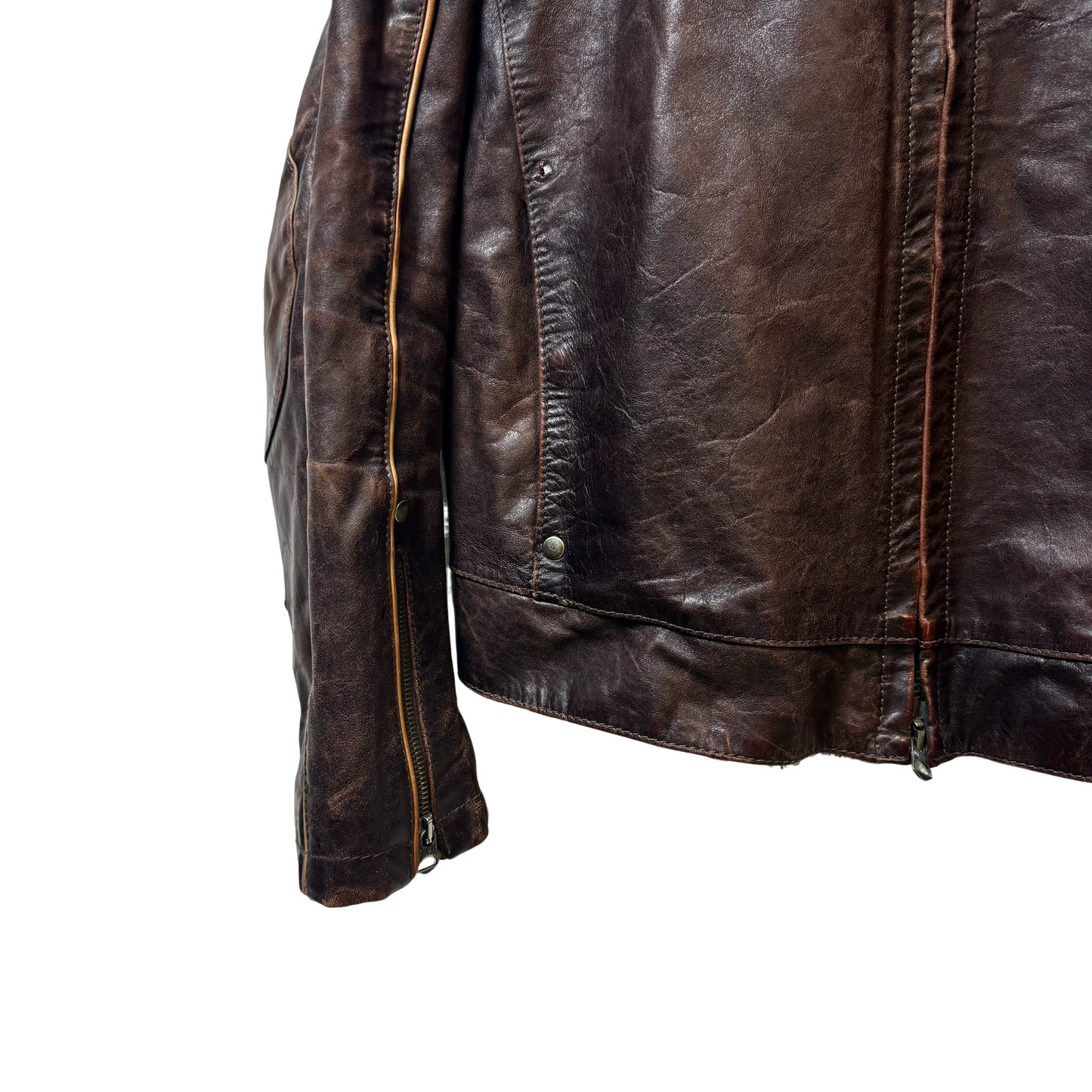 Late 90s Armani Jeans Piped Leather Jacket - L