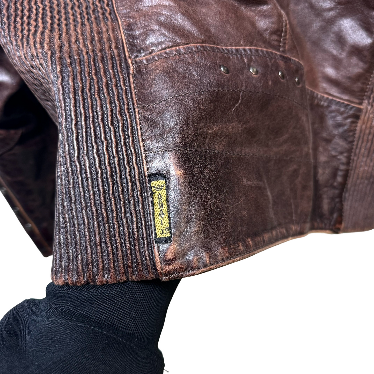 Late 90s Armani Jeans Piped Leather Jacket - L