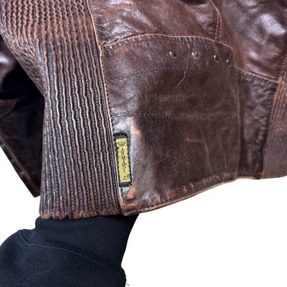 Late 90s Armani Jeans Piped Leather Jacket - L