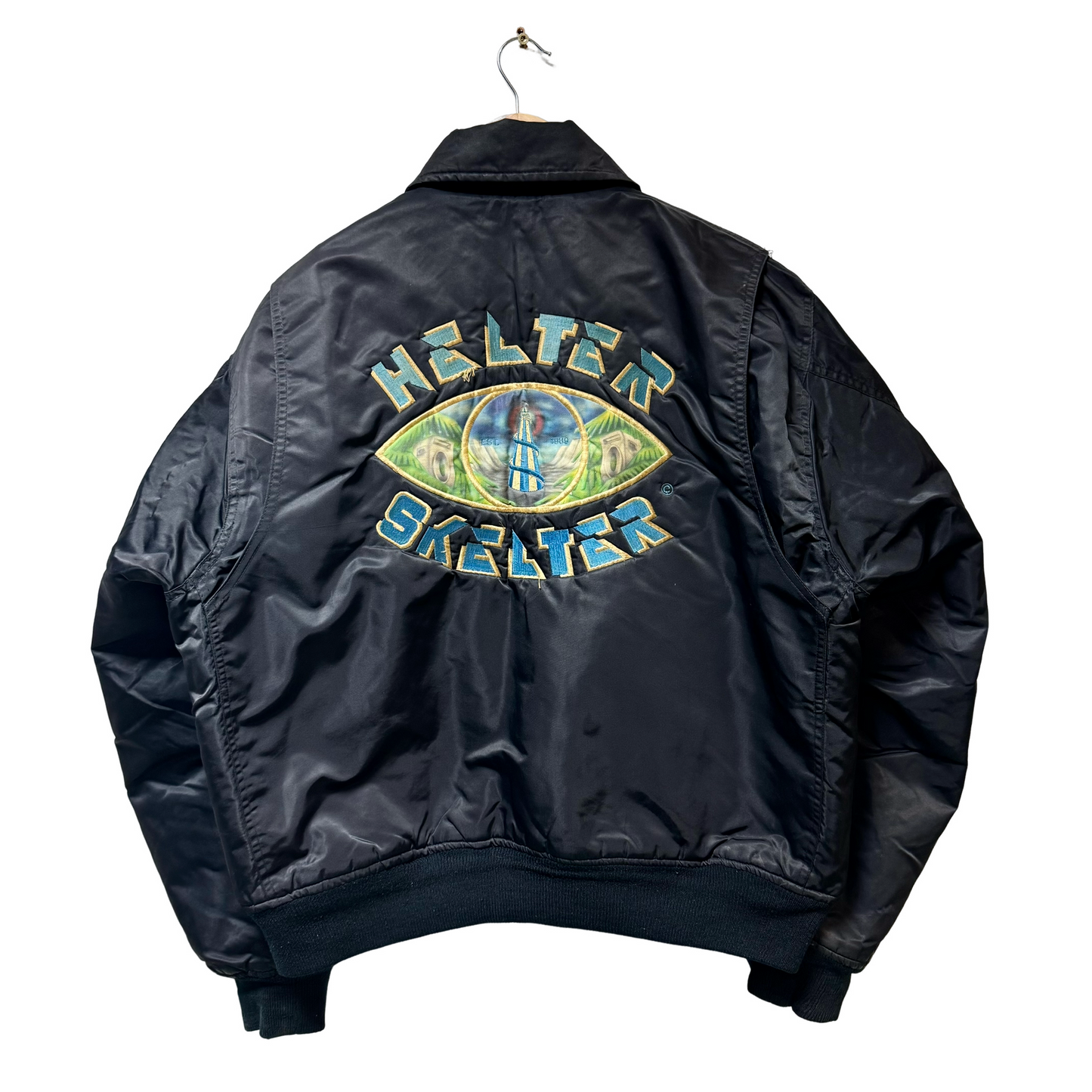 Early 90s Helter Skelter Slide Logo Bomber Jacket - XL