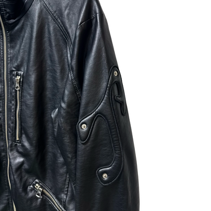 Early 2000s Armani Jeans Dual Sleeve Logo Leather Jacket - L