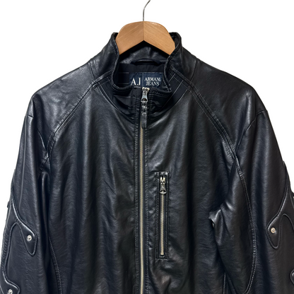 Early 2000s Armani Jeans Dual Sleeve Logo Leather Jacket - L