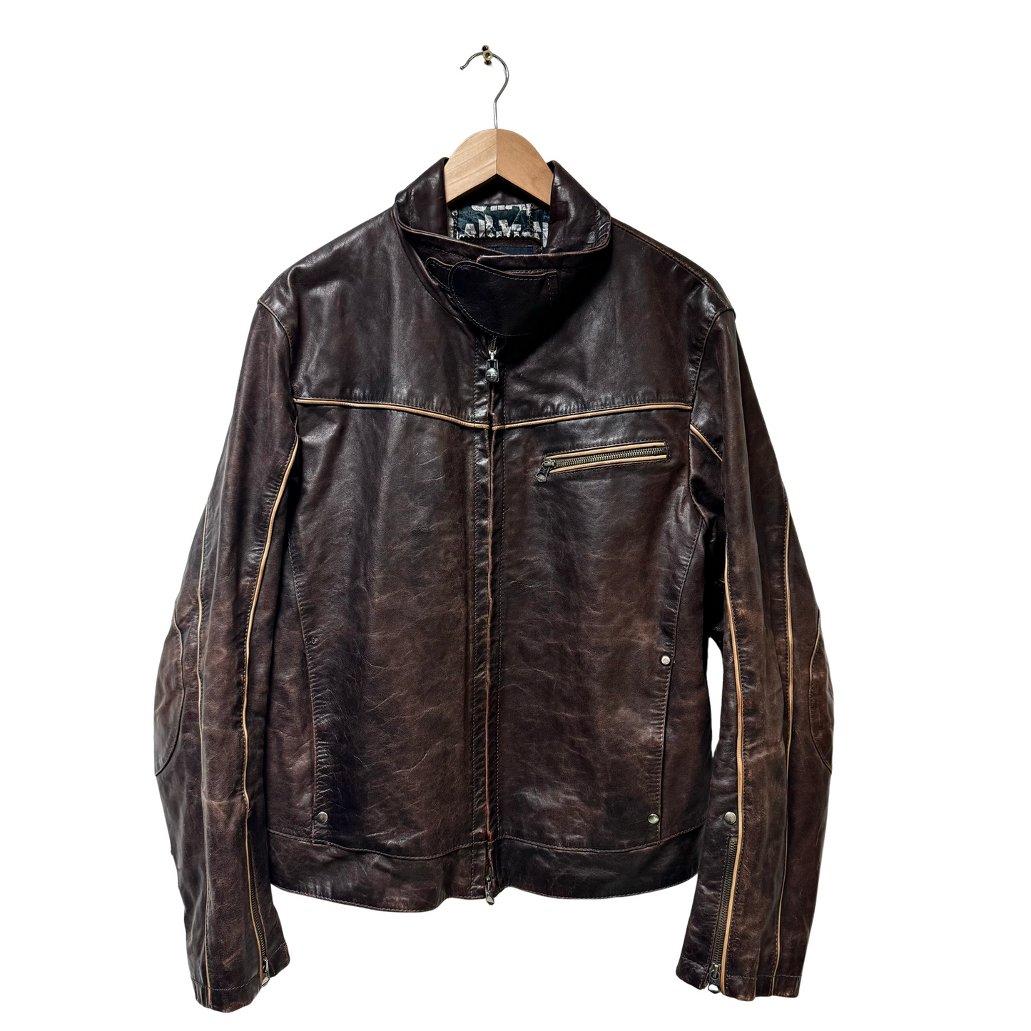 Late 90s Armani Jeans Piped Leather Jacket - L