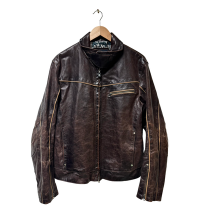 Late 90s Armani Jeans Piped Leather Jacket - L