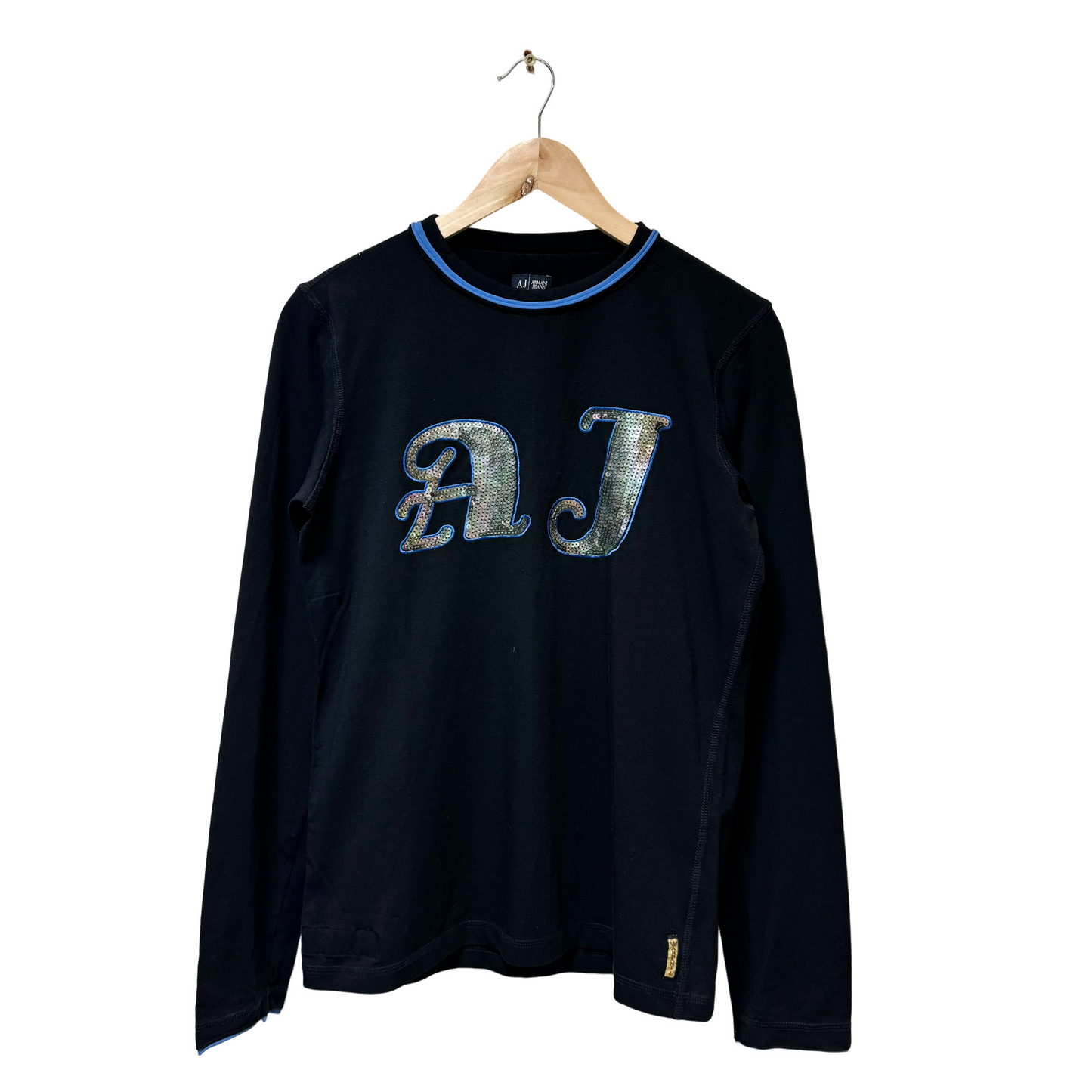 Early 2000s AJ Sequin Logo L/S Tee - M