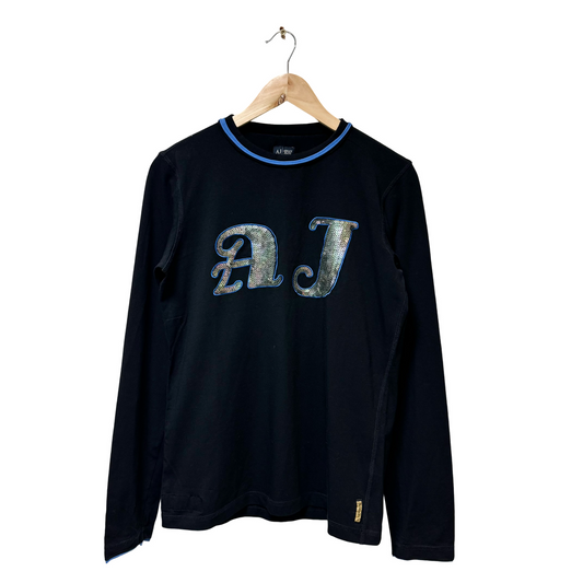 Early 2000s AJ Sequin Logo L/S Tee - M