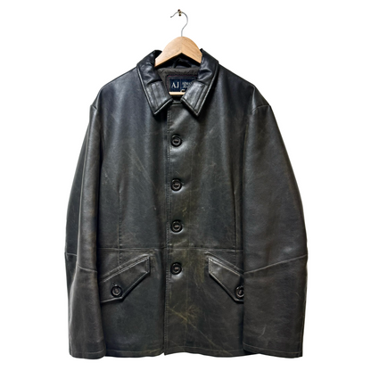Early 90s Armani Jeans Reverse Pocket Leather Jacket - XL