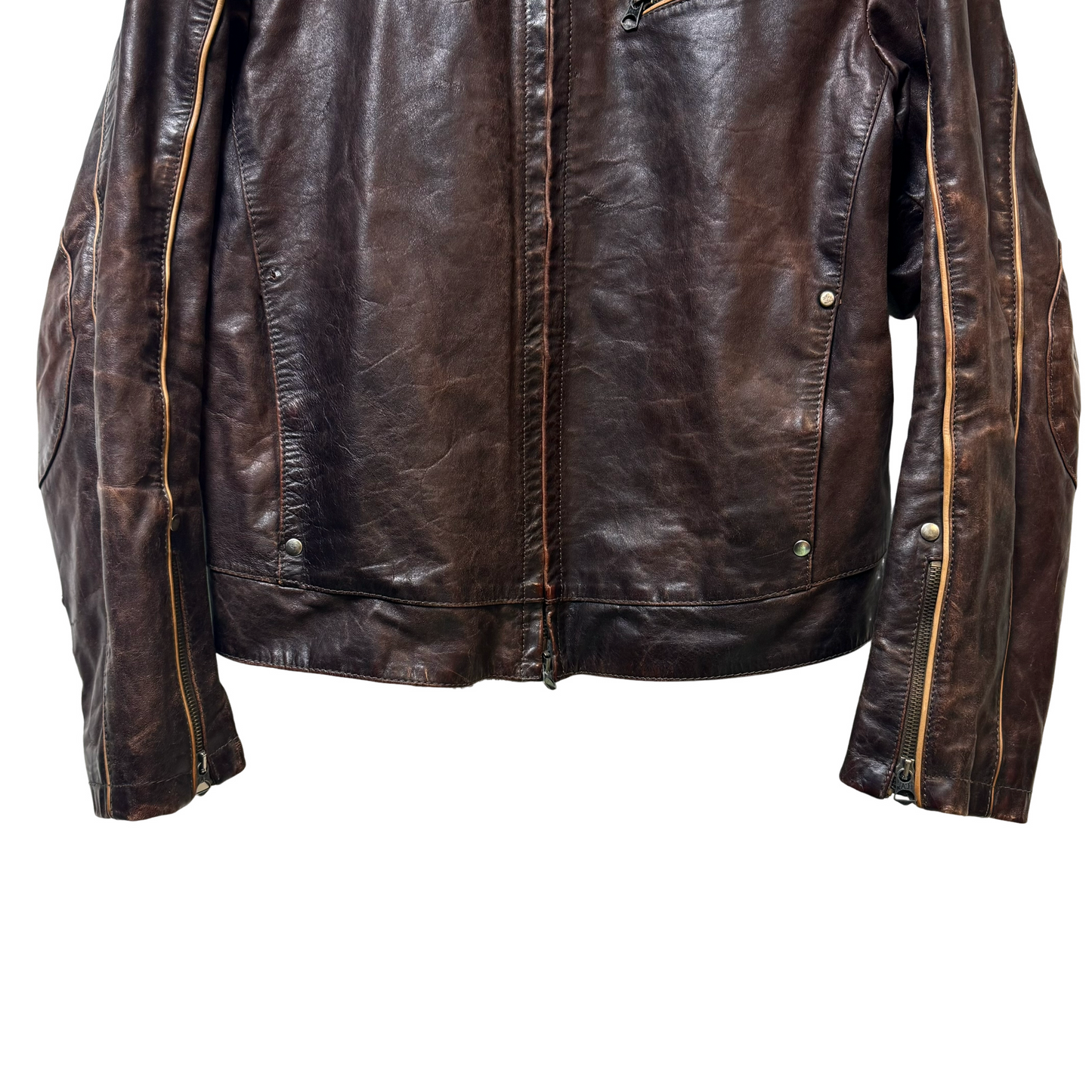 Late 90s Armani Jeans Piped Leather Jacket - L