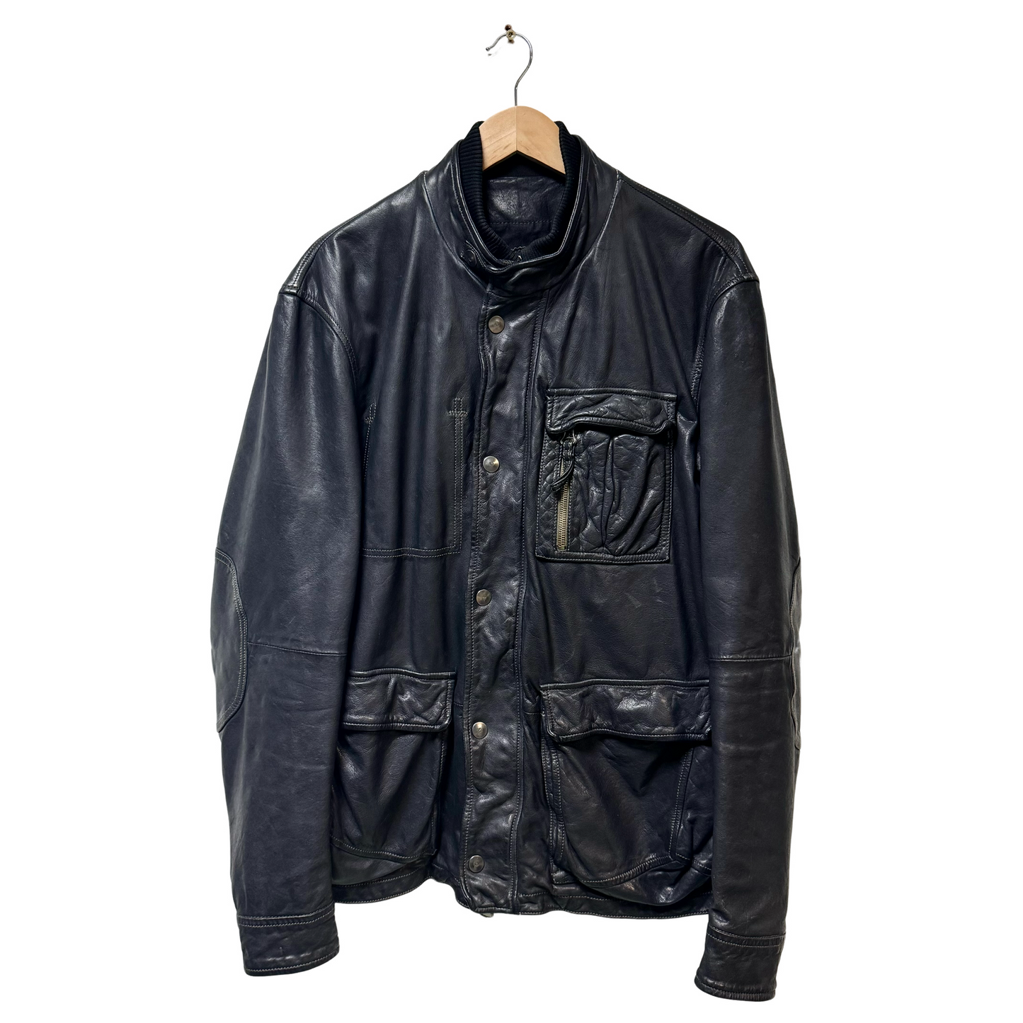 Early 2000s Armani Jeans Triple Pocket Leather Jacket - XL