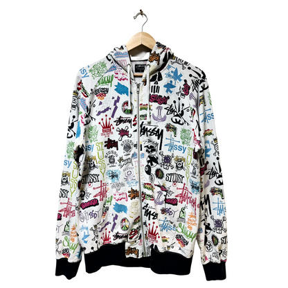 Early 2000s Stussy Multi Logo Full Zip Hoodie - L