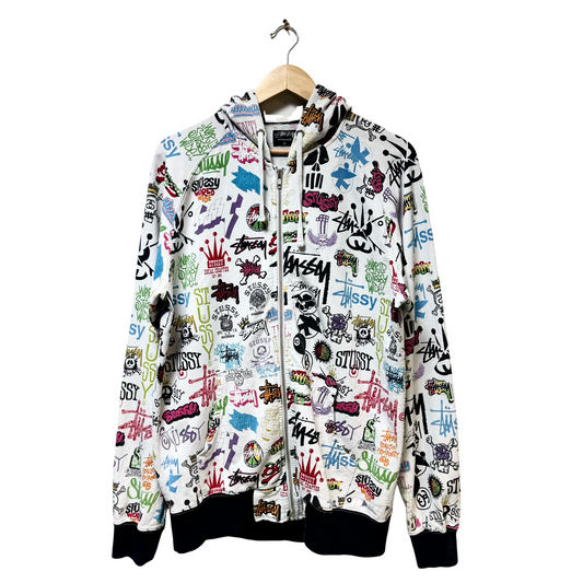 Early 2000s Stussy Multi Logo Full Zip Hoodie - L